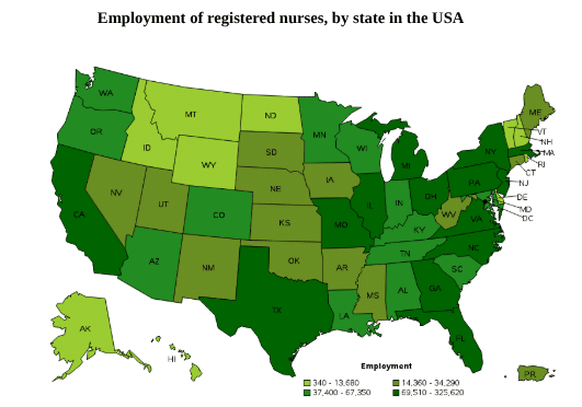 employment-of-registered-nurses, by-state-in-the-usa