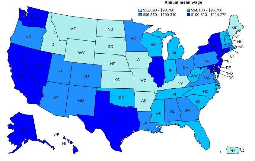 Annual wage of physical therapists by state